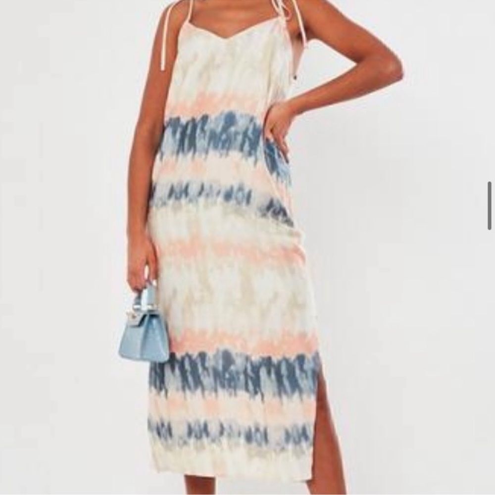 NWT Missguided Pink Tie Dye Satin Midi Dress - size 6